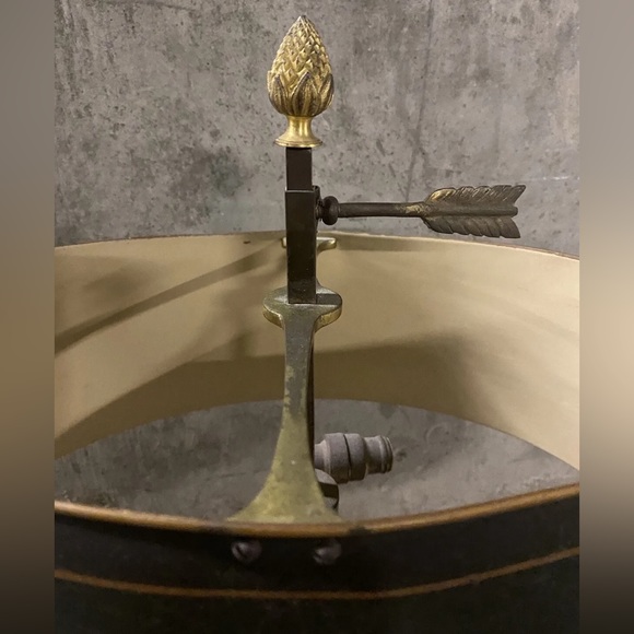 Hammered Copper French Bouillotte Lamp Handpainted Shade W/ Built In Inkwell WOW - Picture 7 of 12